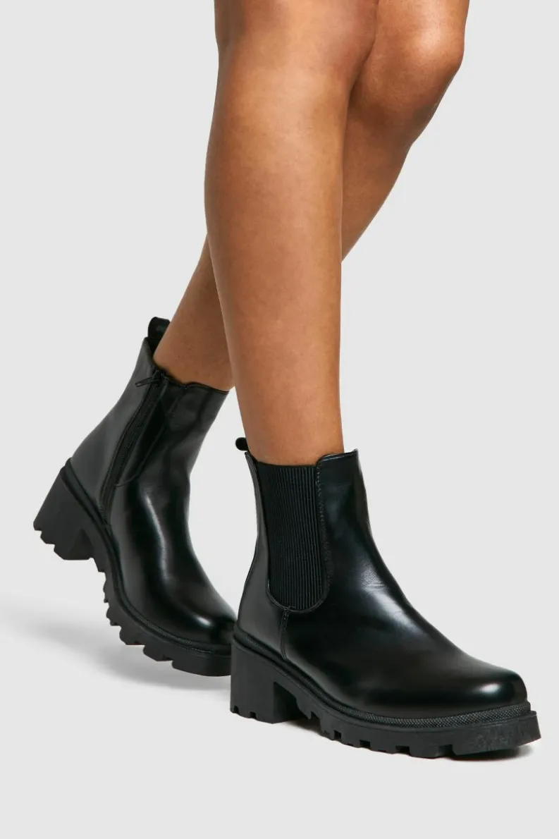Flash Sale boohoo Wide Fit Low Block Chelsea Boots black