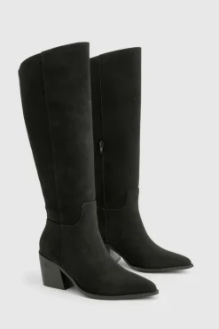 Flash Sale boohoo Wide Fit Nubuck Western Cowboy Boots black