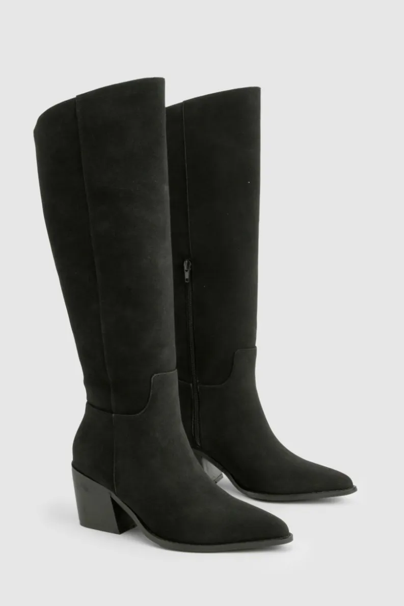 Flash Sale boohoo Wide Fit Nubuck Western Cowboy Boots black