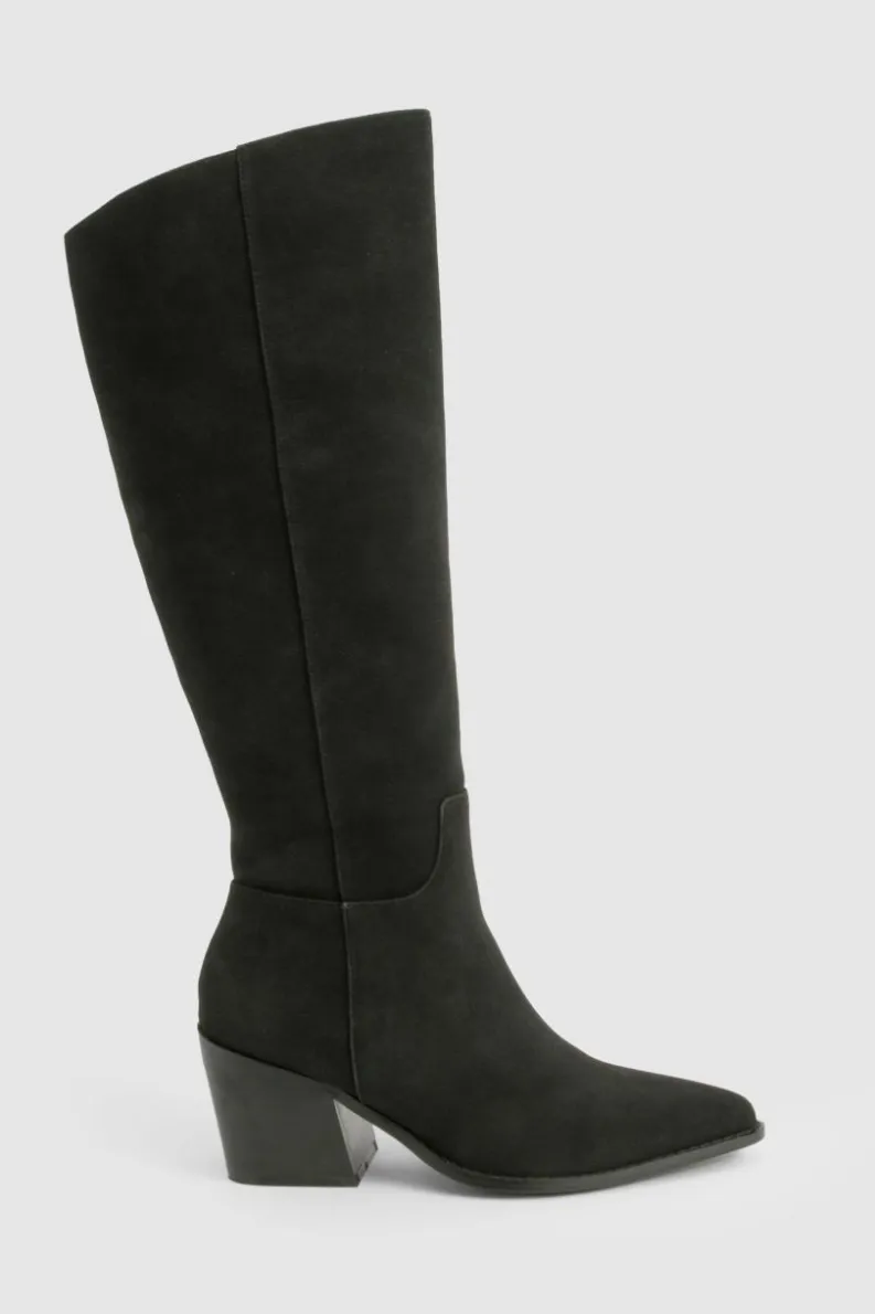 Flash Sale boohoo Wide Fit Nubuck Western Cowboy Boots black