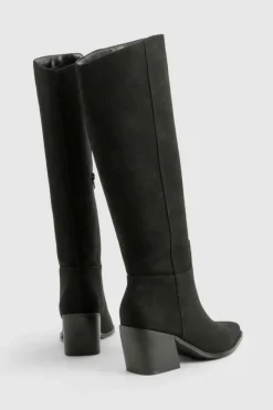 Flash Sale boohoo Wide Fit Nubuck Western Cowboy Boots black