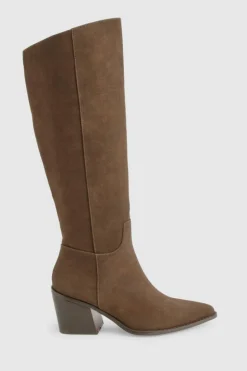 New boohoo Wide Fit Nubuck Western Cowboy Boots choc brown