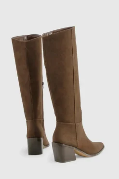 New boohoo Wide Fit Nubuck Western Cowboy Boots choc brown