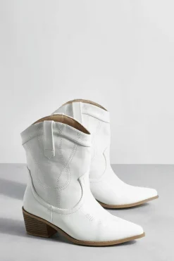 Clearance boohoo Wide Fit Stitch Detail Ankle Western Boots PU white