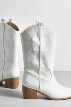 New boohoo Wide Fit Tab Detail Ankle Cowboy Western Boots white