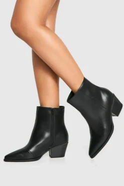 Discount boohoo Wide Fit Textured Low Block Ankle Western Boots black