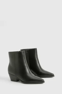 Discount boohoo Wide Fit Textured Low Block Ankle Western Boots black