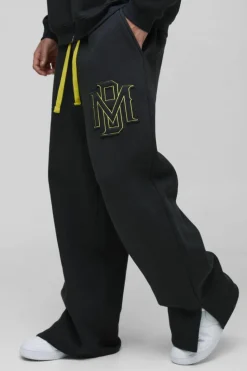 Flash Sale boohooMAN Wide Leg BM Varsity Applique Split Hem Jogger navy
