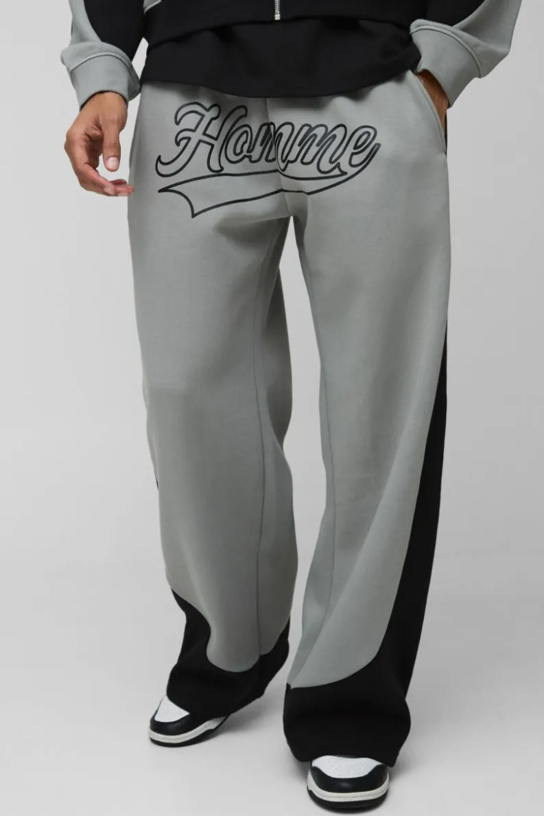 Store boohooMAN Wide leg Colour Block Homme Printed Jogger charcoal