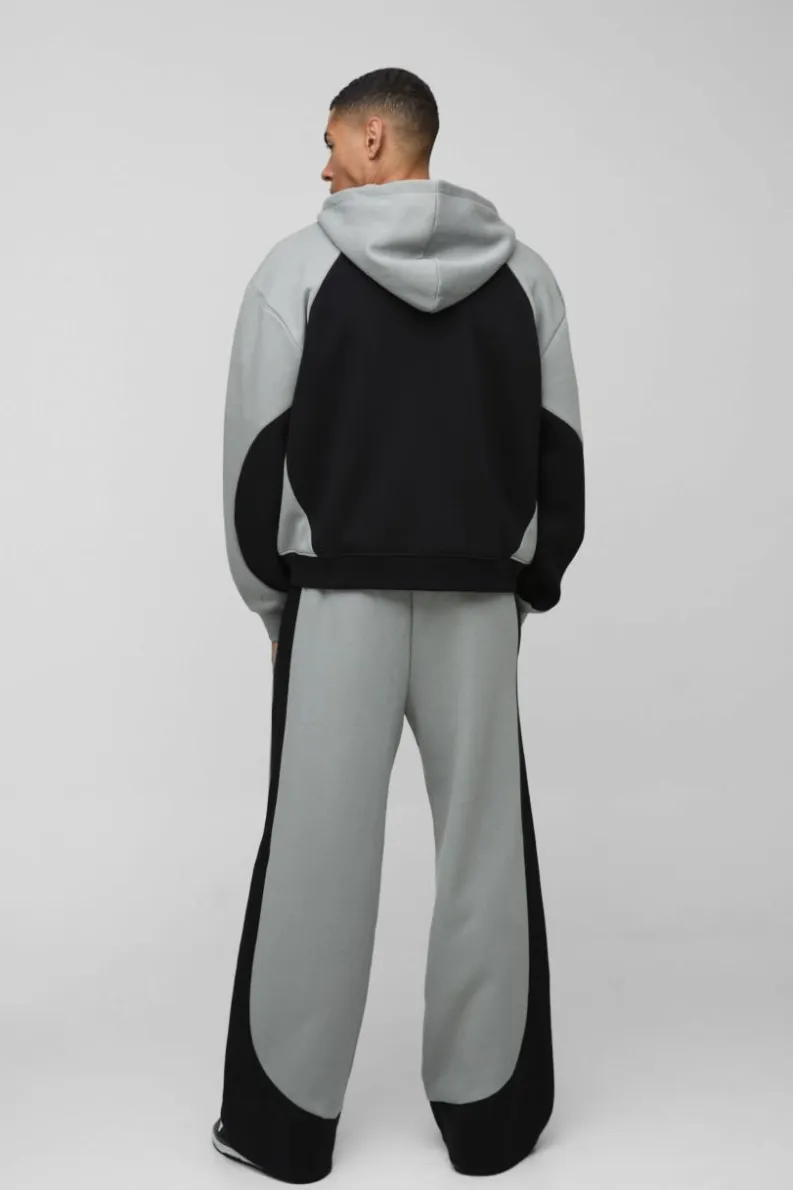 Store boohooMAN Wide leg Colour Block Homme Printed Jogger charcoal