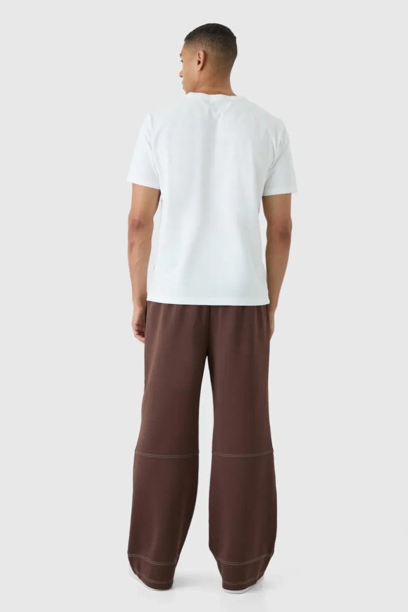 Best Sale boohooMAN Wide Leg Contrast Stitch Scuba Jogger chocolate