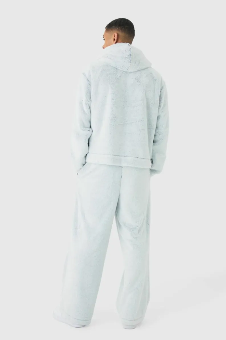 Hot boohooMAN Wide Leg Fluffy Two Tone Joggers black