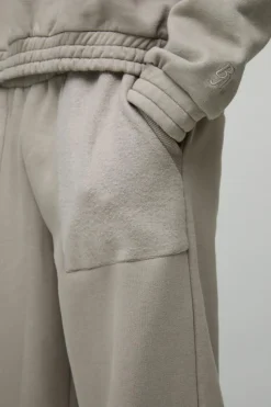 Cheap boohooMAN Wide Leg Heavyweight Reverse Pocket 3D Embroidered Joggers taupe