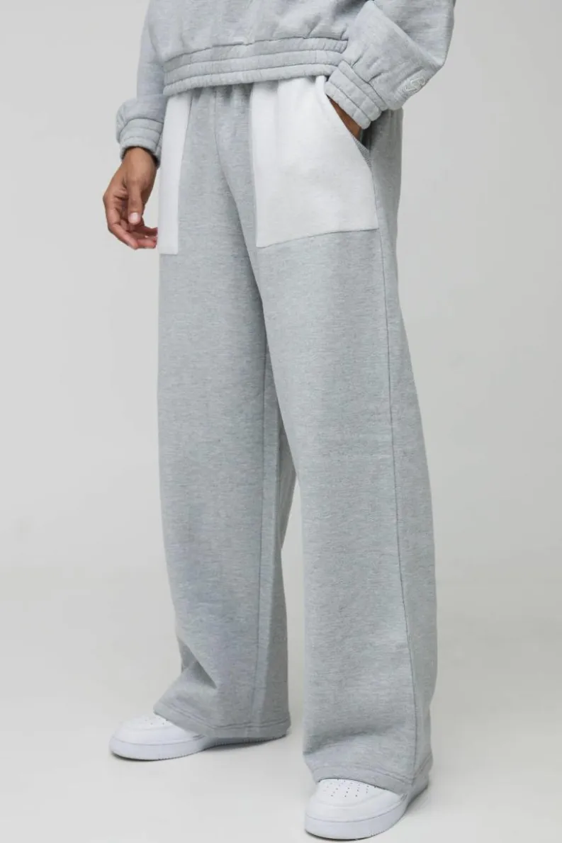 Cheap boohooMAN Wide Leg Heavyweight Reverse Pocket 3D Embroidered Joggers ash grey