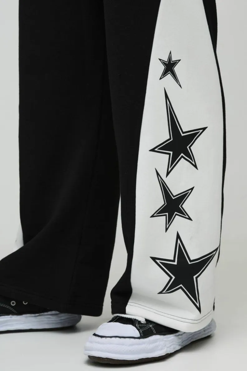 Best boohooMAN Wide Leg High Gusset Star Jogger black