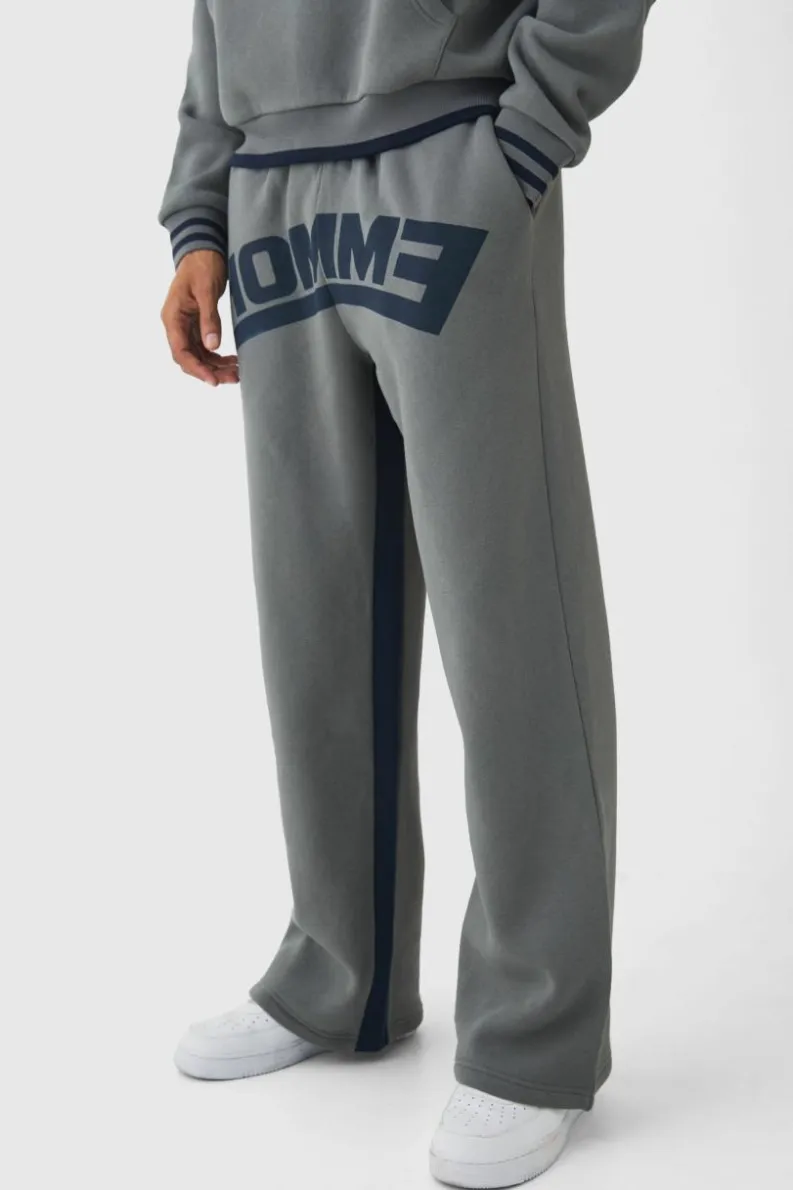 Cheap boohooMAN Wide Leg Homme Graphic Stripe Gusset Joggers grey