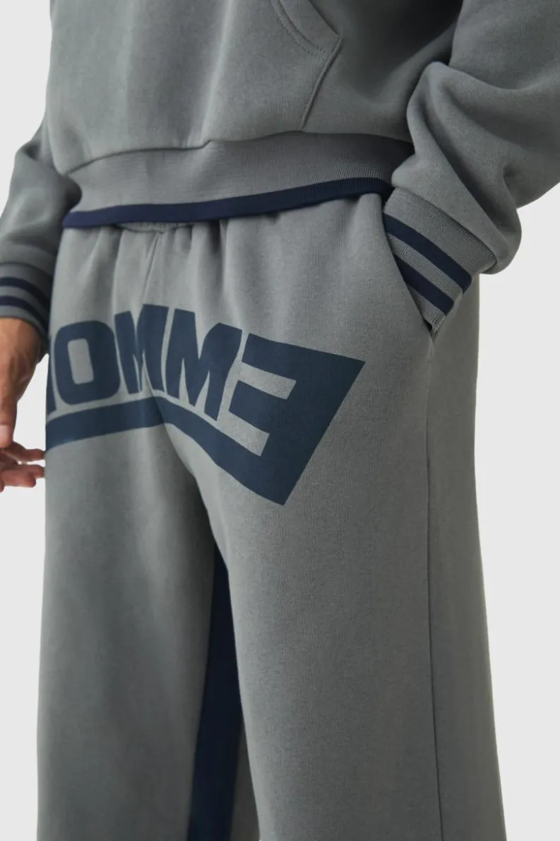 Cheap boohooMAN Wide Leg Homme Graphic Stripe Gusset Joggers grey