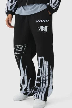 Cheap boohooMAN Wide Leg Moto Flame Jogger black