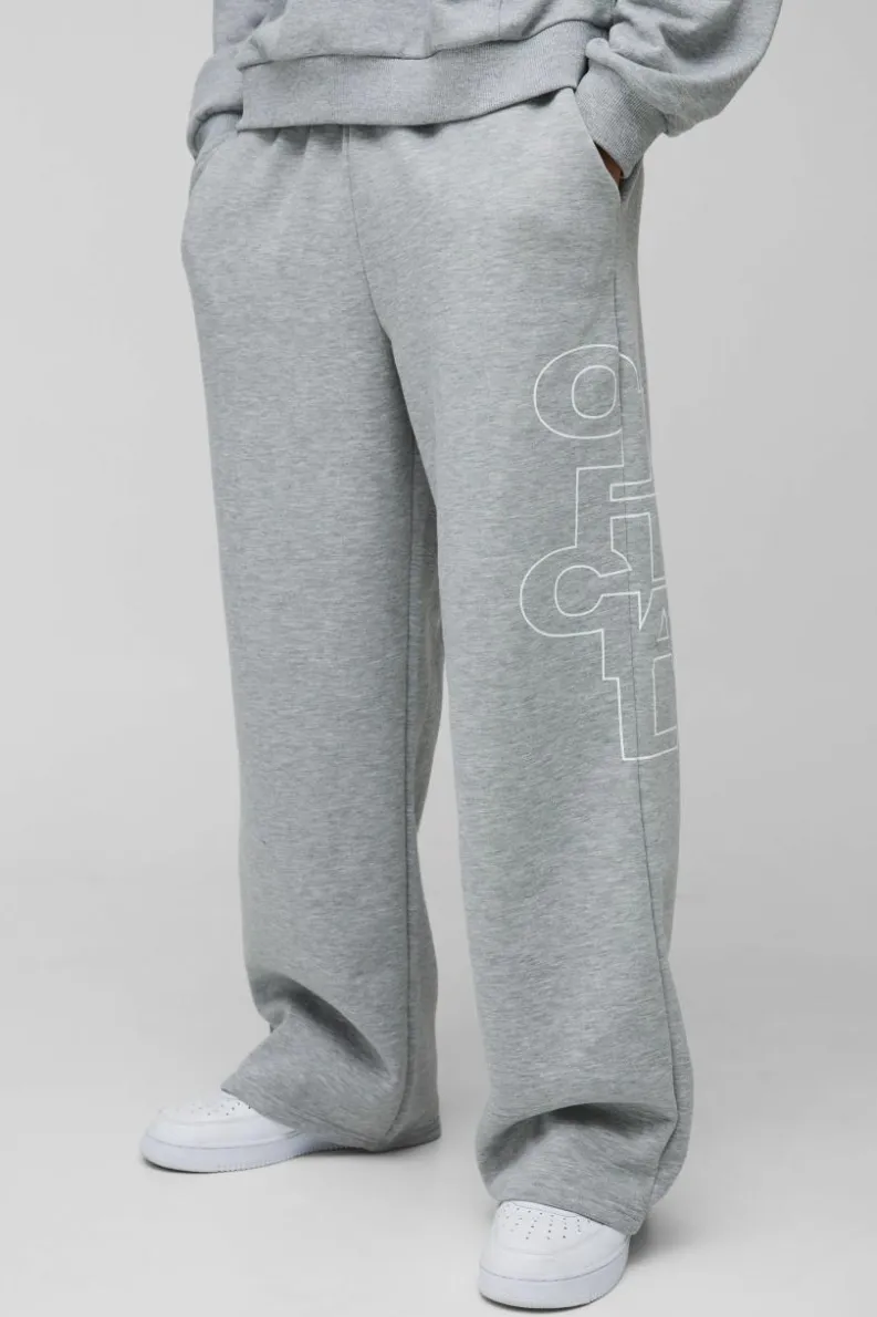 Discount boohooMAN Wide Leg Official Outline Jogger grey marl