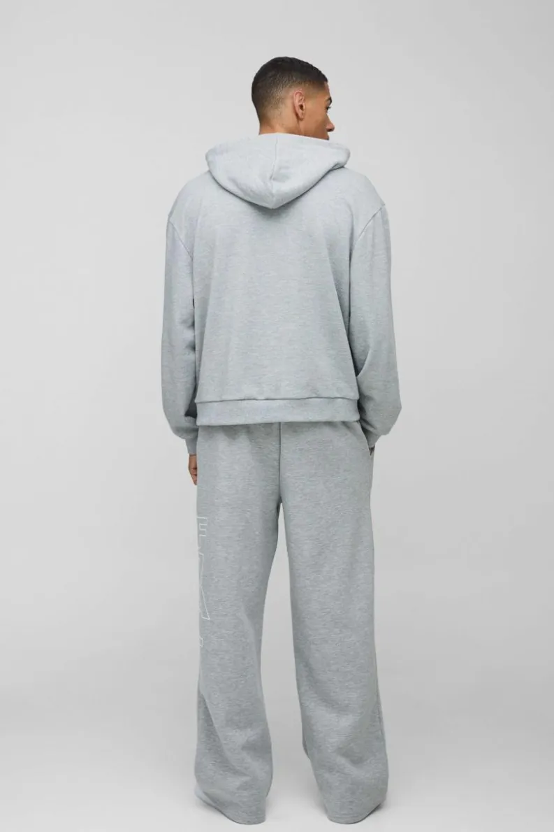 Discount boohooMAN Wide Leg Official Outline Jogger grey marl