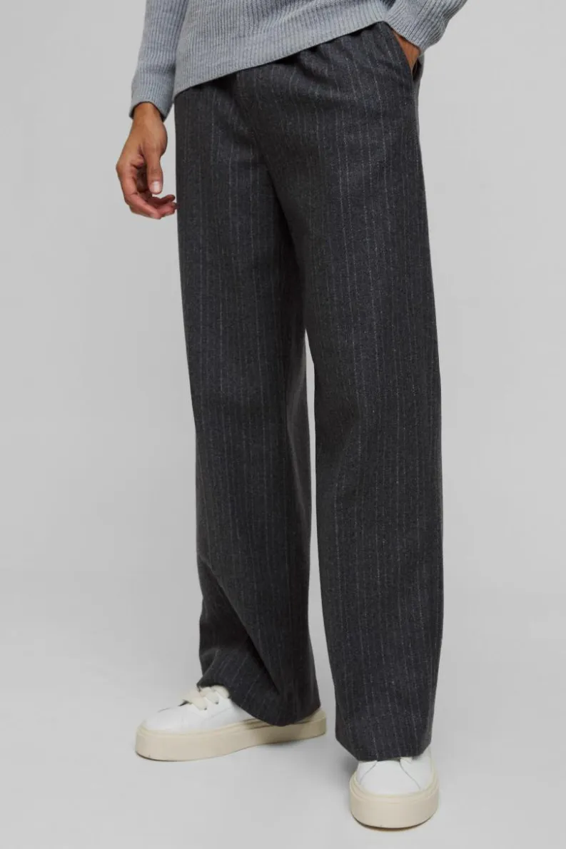 Cheap boohooMAN Wide Leg Pinstripe Wool-Look Tailored Trousers charcoal