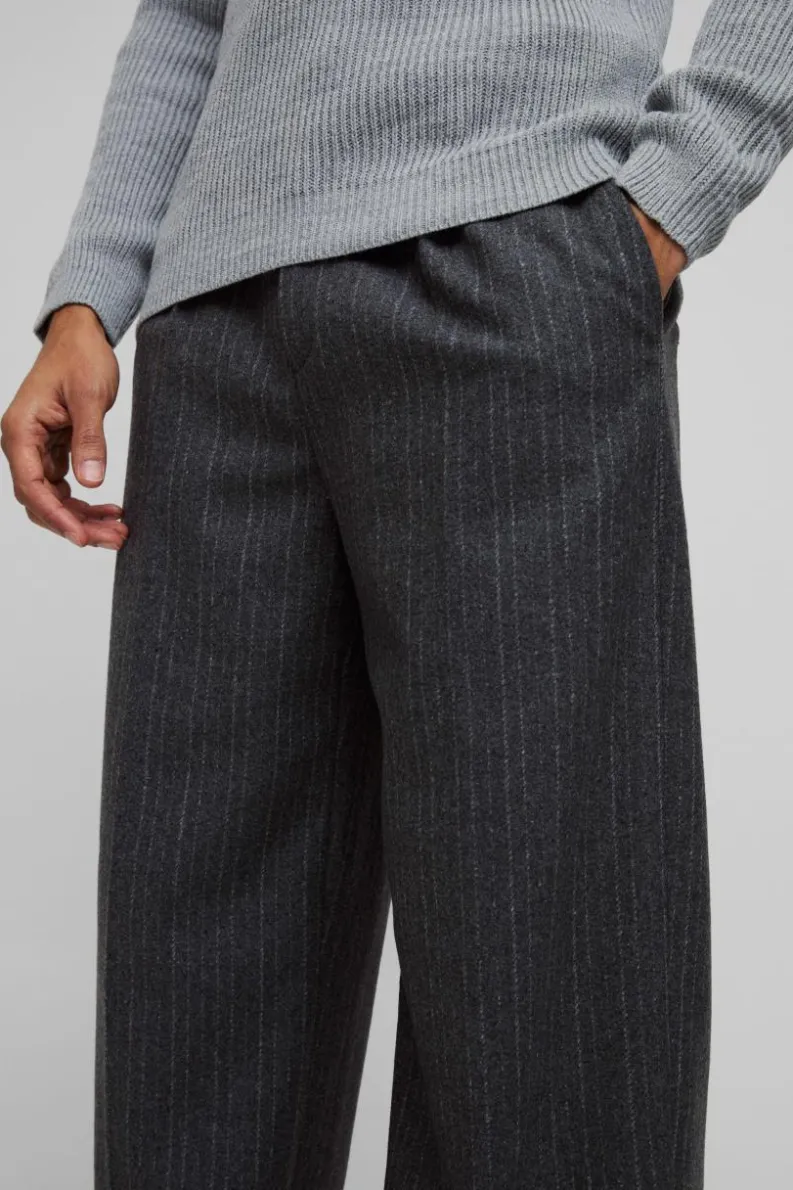 Cheap boohooMAN Wide Leg Pinstripe Wool-Look Tailored Trousers charcoal