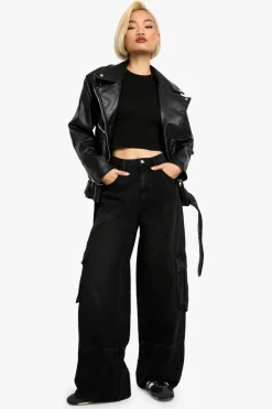 Cheap boohoo Wide Leg Pocket Detail Jean washed black