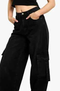 Cheap boohoo Wide Leg Pocket Detail Jean washed black