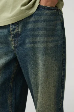 Store boohooMAN Wide Leg Stacked ed Jeans antique wash