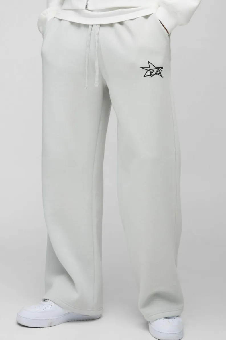 Sale boohooMAN Wide Leg Star Printed Jogger light grey