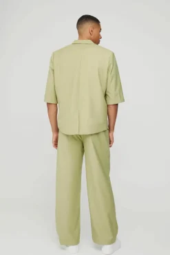 Online boohooMAN Wide Leg Tailored Trousers olive