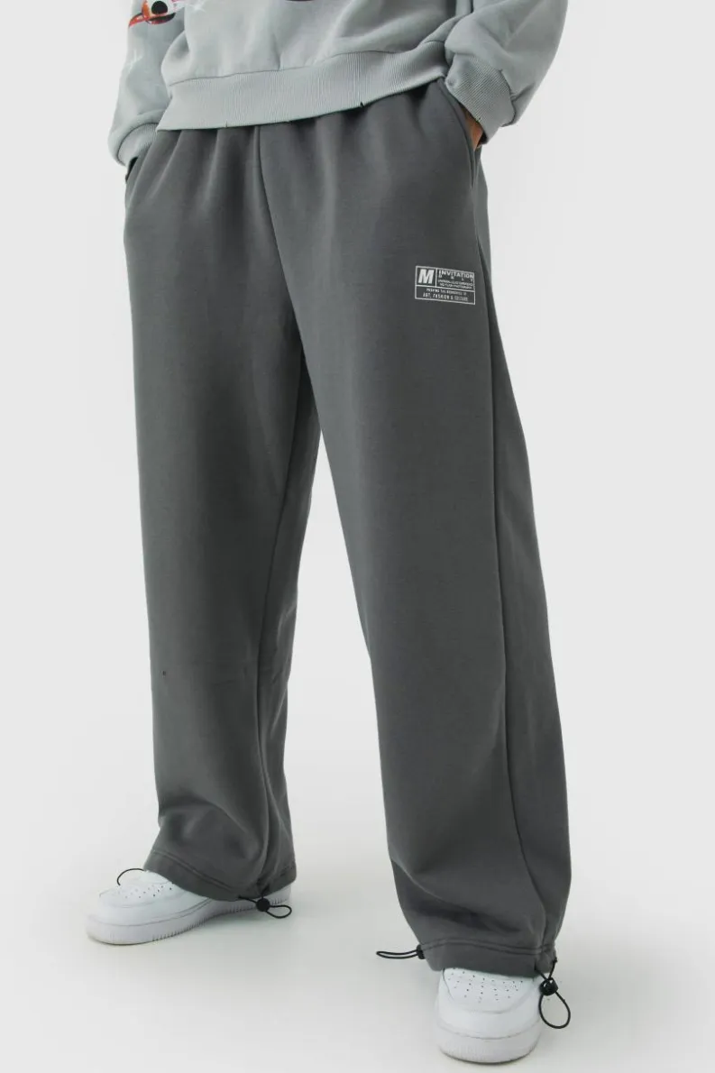 Cheap boohooMAN Wide Leg Tie Cuff Double Waistband Joggers charcoal