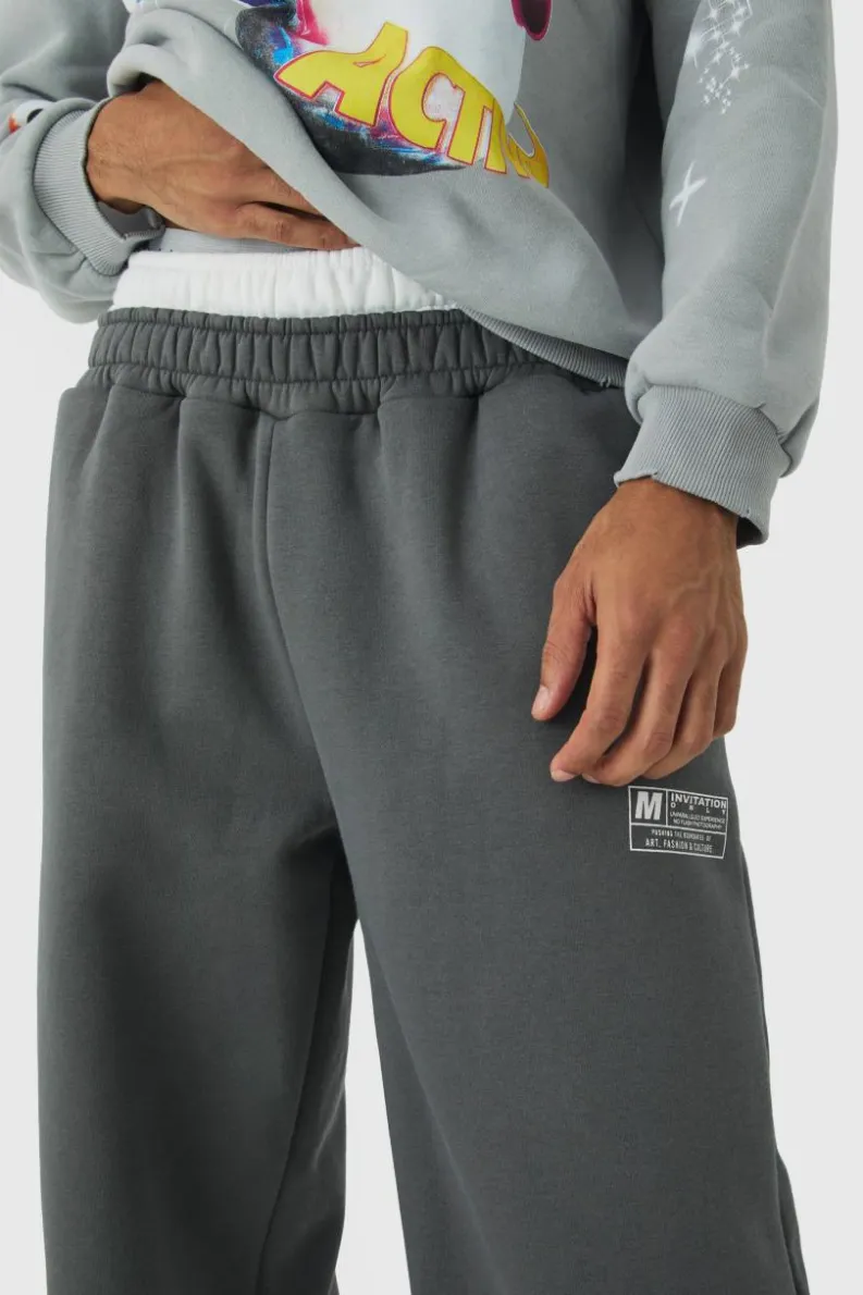 Cheap boohooMAN Wide Leg Tie Cuff Double Waistband Joggers charcoal