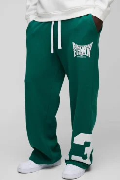 Store boohooMAN Wide Leg Varsity Mesh Applique Jogger forest