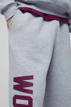 Online boohooMAN Wide Leg Worldwide Print Jogger grey marl