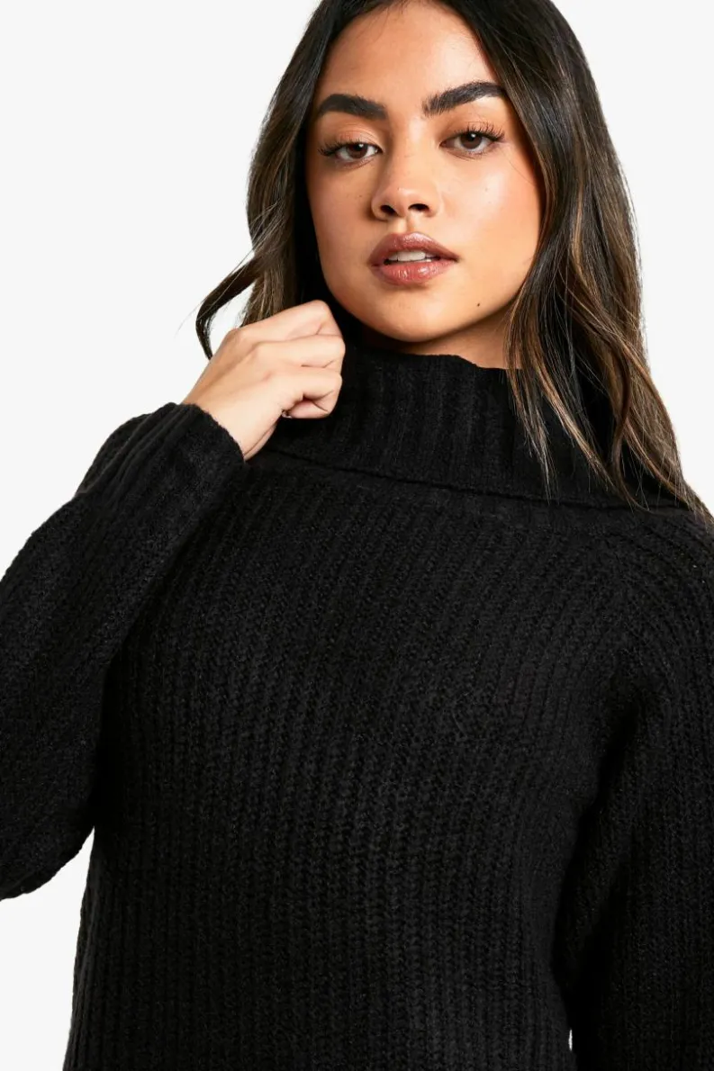 Discount boohoo Wide Rib Bardot Neckline Mini Jumper Dress black