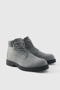 Discount boohooMAN Worker Boot grey