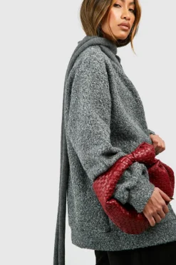 Best Sale boohoo Woven Knot Handle Grab Bag cherry