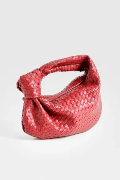 Best Sale boohoo Woven Knot Handle Grab Bag cherry