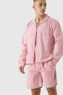 Outlet boohooMAN Woven Oversized Shirt & Short Lounge Set red