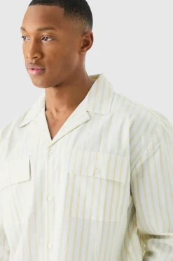 Cheap boohooMAN Woven Stripe Lounge Shirt white