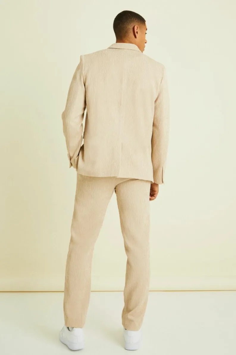 Hot boohooMAN Wrap Front Crinkle Relaxed Suit Jacket nude