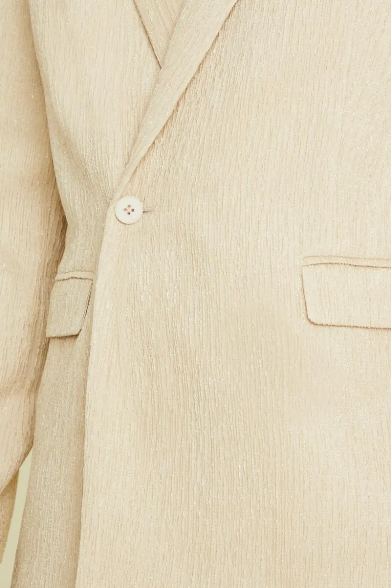 Hot boohooMAN Wrap Front Crinkle Relaxed Suit Jacket nude
