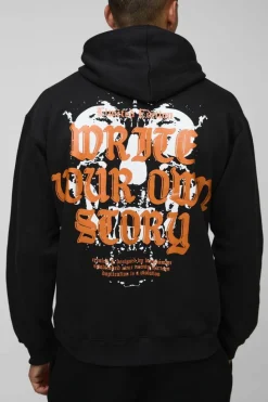 Best boohooMAN Write Your Own Story Cross Text Graphic Hoodie black