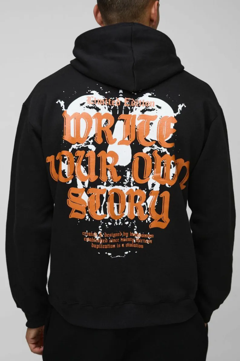 Best boohooMAN Write Your Own Story Cross Text Graphic Hoodie black