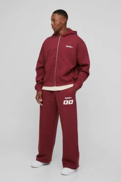 New boohooMAN Zip Through Moto And Jogger Print Tracksuit burgundy