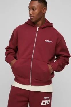 New boohooMAN Zip Through Moto And Jogger Print Tracksuit burgundy